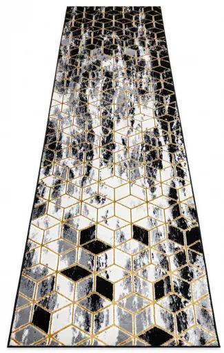 Dywany Łuszczów Behúň Gloss 409A 82 3D cubes black/gold/grey - 60x300 cm