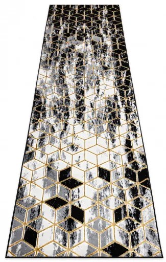 Dywany Łuszczów, Koberec behúň Gloss 409A 82 3D cubes black/gold/grey, 80x250, čierna, obývacia izba