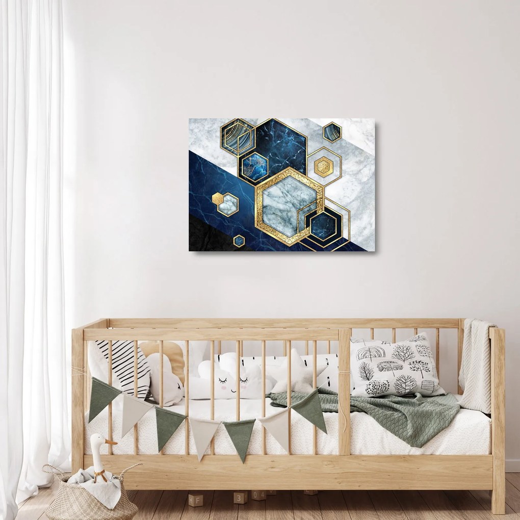 Sklenený obraz - Mramorové hexagóny (70x50 cm)