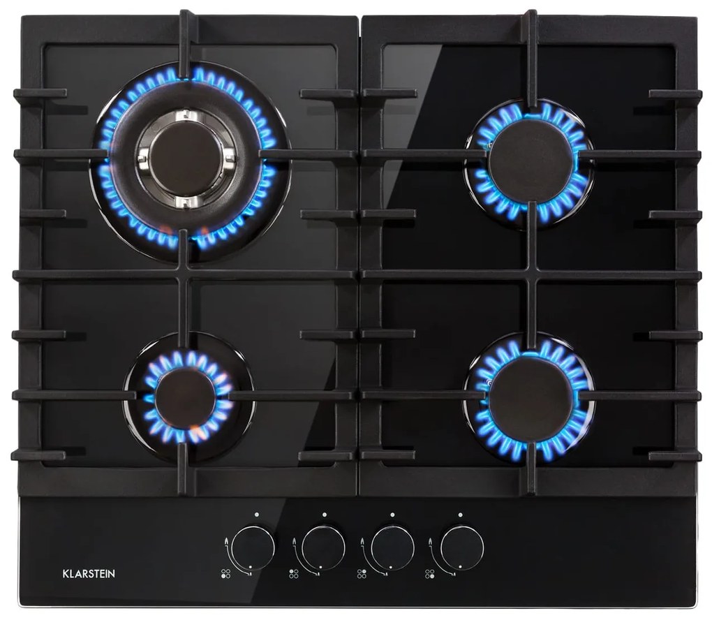 Klarstein Ignito 4, plynová varná doska, 4 Sabaf horáky, sklokeramika, čierna