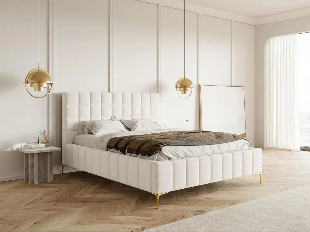 Manželská posteľ 180 cm Sheldona 180 (s roštom) (s úl. priestorom) (krémová + zlatá). Akcia -18%. Vlastná spoľahlivá doprava až k Vám domov. 1099759