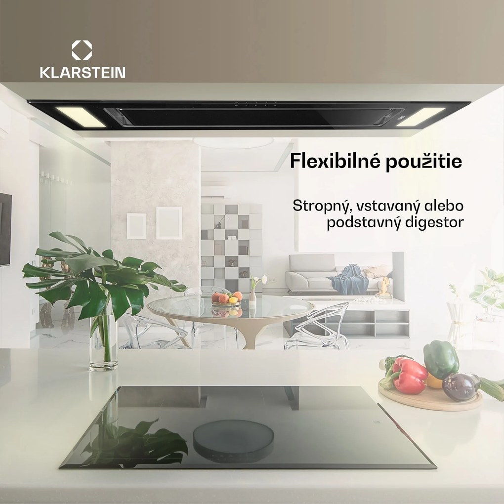 Klarstein Remy, digestor, 90 cm, stropný, 620 m³/h, diaľkové ovládanie, čierny