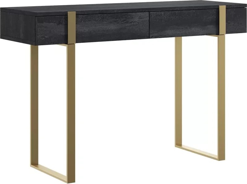 Moderná konzola / toaletka Verica s kovovými nohami 120 cm - čierny betón / zlaté nohy