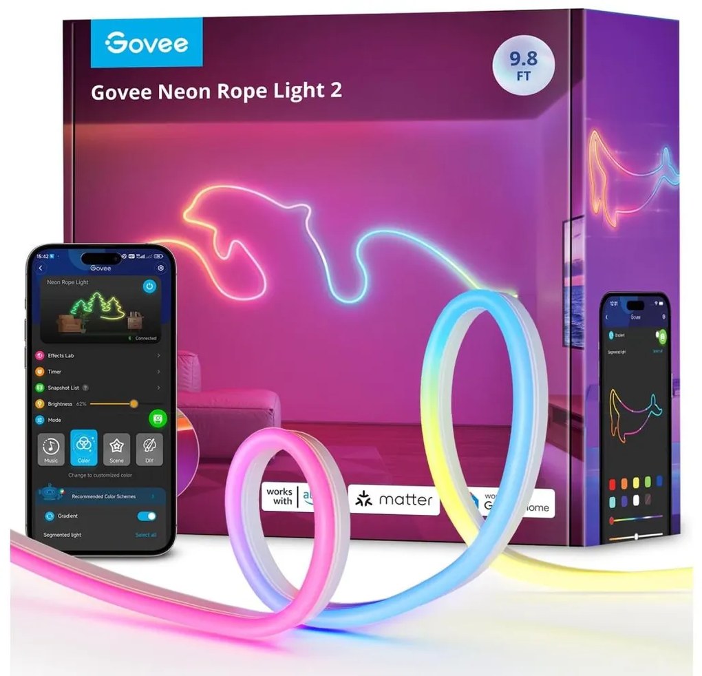Govee - Neon 2 MATTER ohybný LED pás 3m RGBIC Wi-Fi