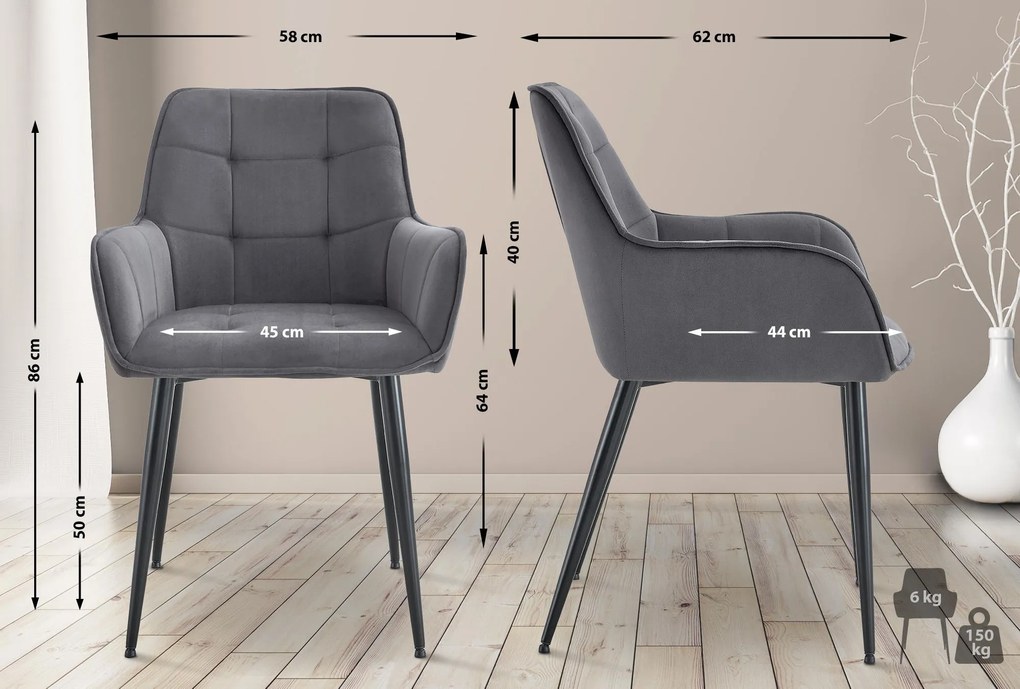 Jedálenská stolička Ferndale - zamat - tmavošedá