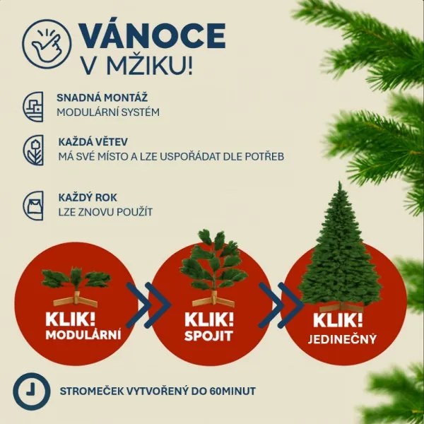 Umelý vianočný strom Premium 180 cm + banky + svetelná reťaz