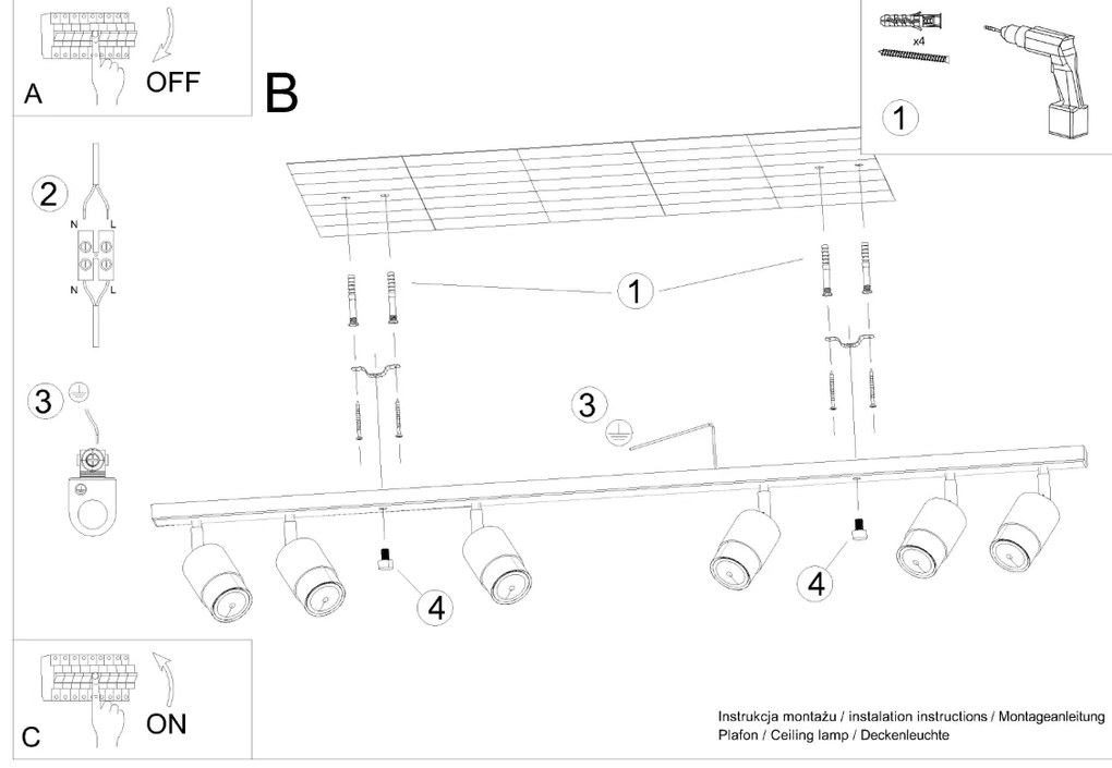 Bodové svietidlo Nero, 6x čierne kovové tienidlo, (možnosť polohovania), ch