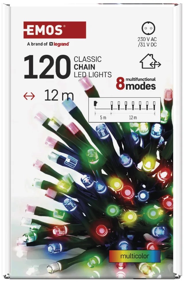 LED vianočná svetelná reťaz 12 m, multicolor