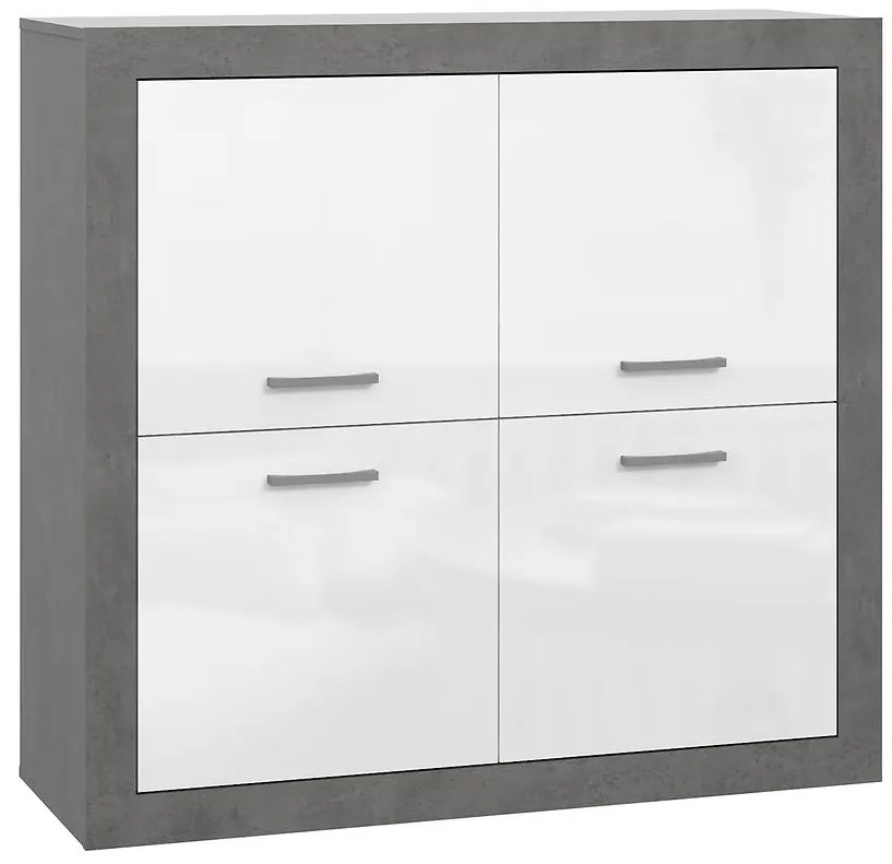 Komoda  Trebbia  4d Betón/biely lesk