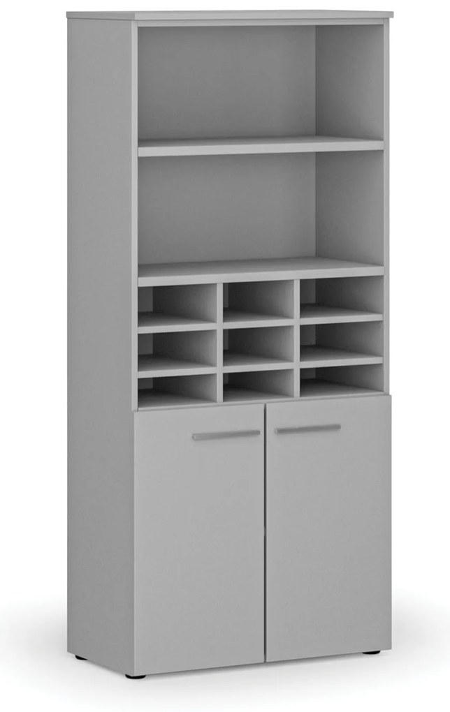 Triediaci regál s dverami PRIMO GRAY, 800 x 420 x 1781 mm, 9 priehradok, sivá