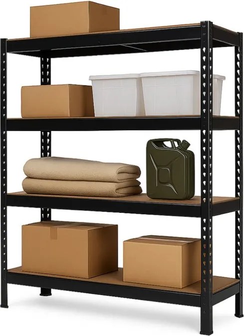 Regál 180x180x50 cm profesionálny 4-policový, nosnosť 1200 kg - čierny