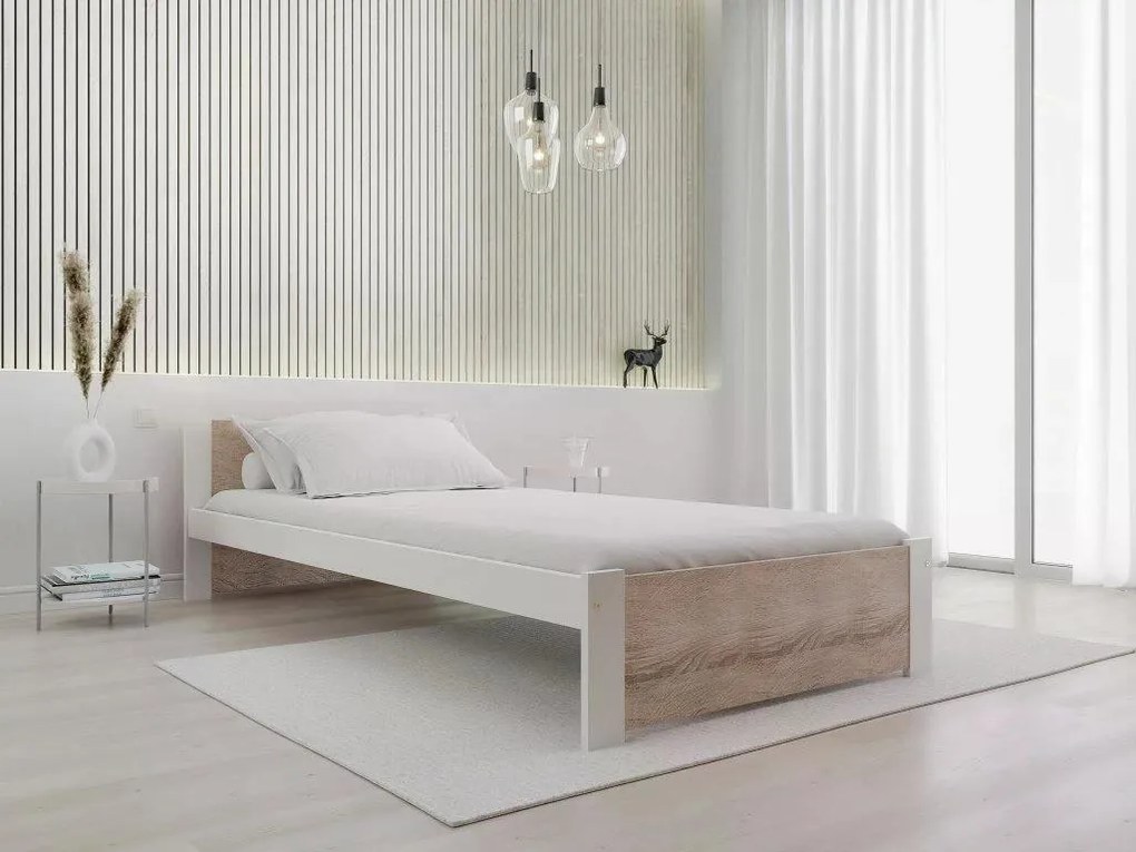 Posteľ IKAROS 80 x 200 cm, biela/dub sonoma Rošt: S latkovým roštom, Matrac: Matrac COCO MAXI 20 cm