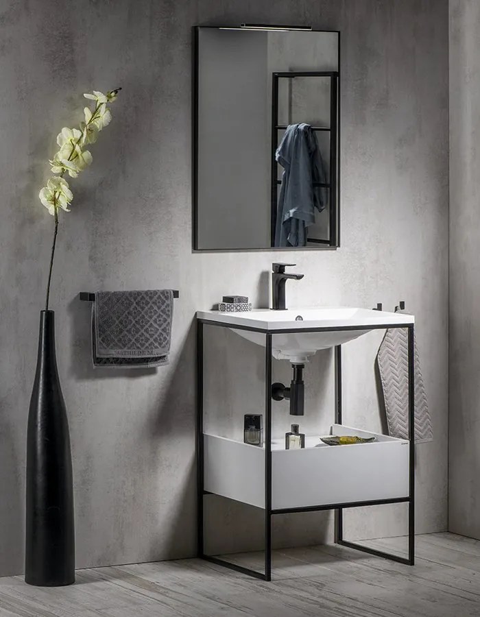 Sapho Sapho, SKA konzola pod umývadlo so zásuvkou 750x850x460mm, čierna mat/biela lesk, SKA602