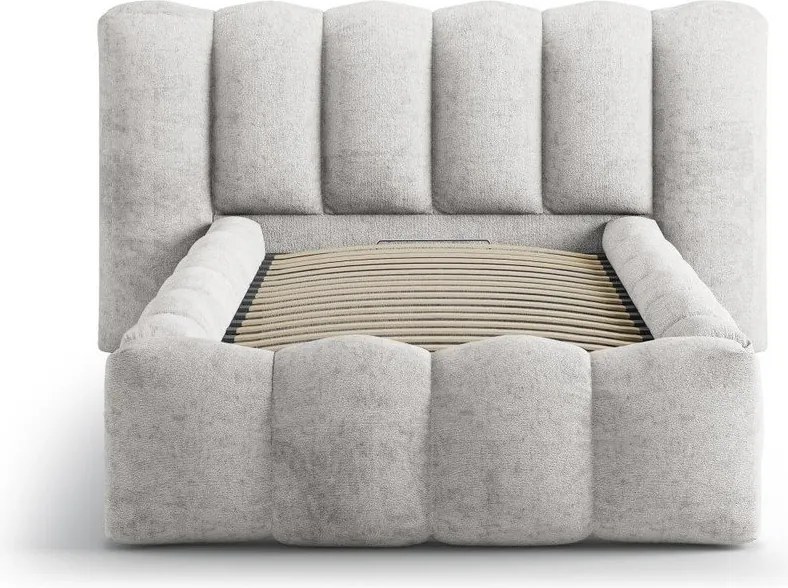 Sivá čalúnená jednolôžková posteľ s úložným priestorom s roštom 90x200 cm Lupine – Micadoni