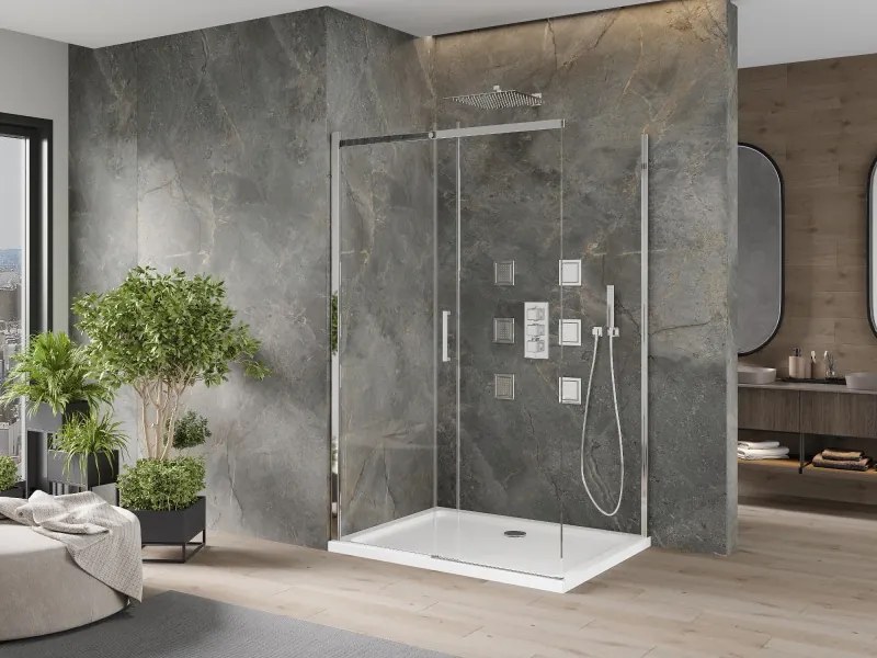 Mexen Omega posuvná sprchová kabína 120 x 70 cm, transparentná, chróm + vanička Flat - 825-120-070-01-00-4010
