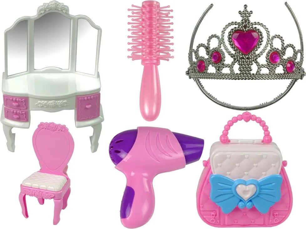 LEAN Toys Princeznovský stan pre deti Kozmetický salón Ružové doplnky Koruna