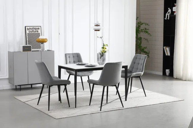 Set štyroch jedálenských stoličiek BERA zamatové strieborné / čierne nohy (4 ks)