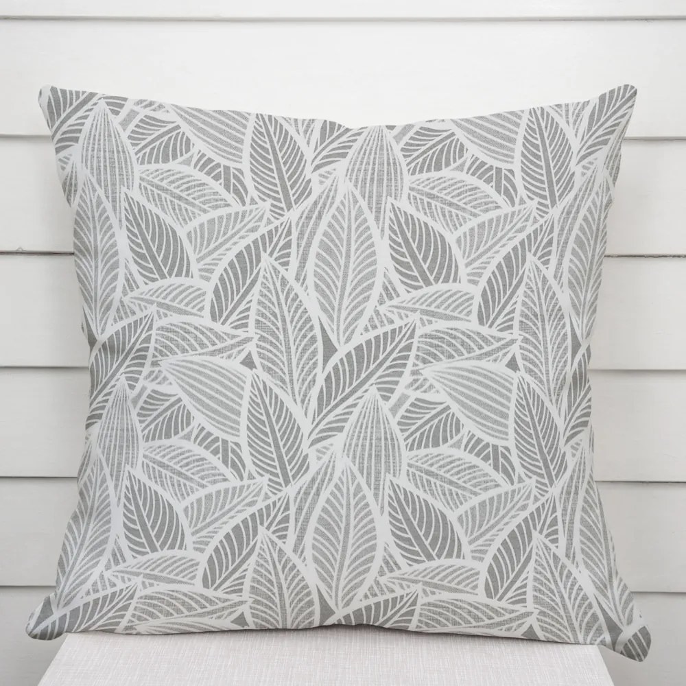 Biante Dekoračná obliečka na vankúš Leona LN-169 Biele listy na sivom 60 x 60 cm