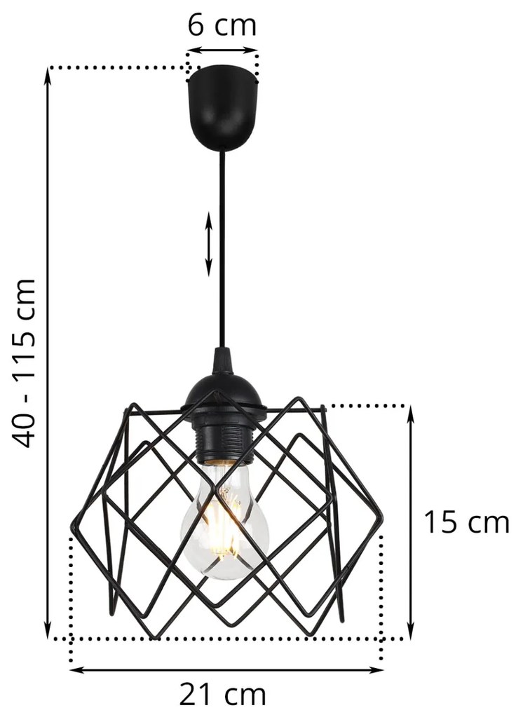 Závesné svietidlo Stella, 1x čierne drôtené tienidlo, LP