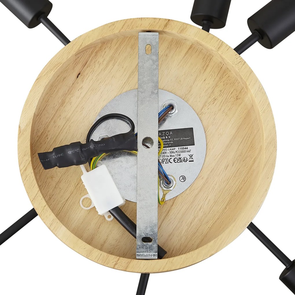 Art Deco stropné svietidlo čierne s drevom 6-svetiel - Sydney