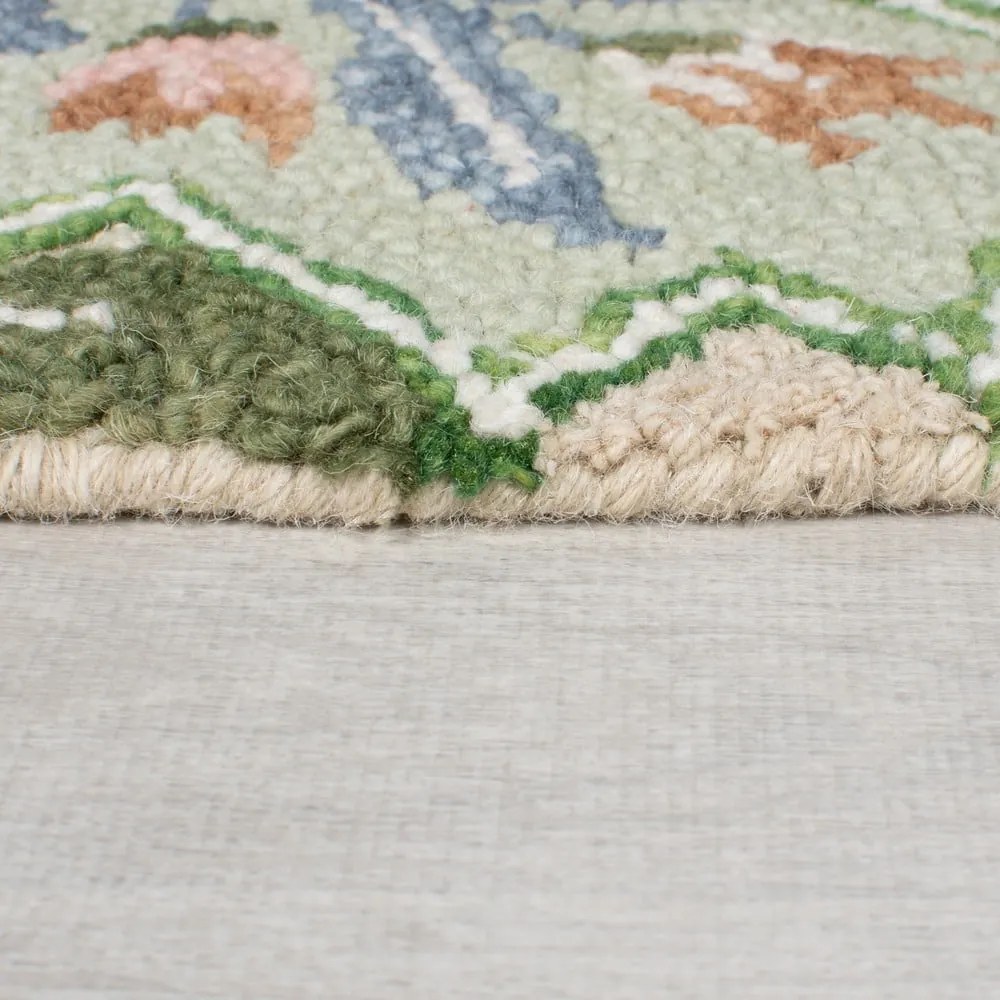 Zelený ručne tkaný vlnený koberec 160x230 cm Bryony Shaped Floral – Flair Rugs