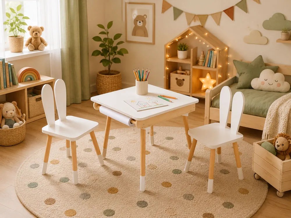 Detský rastúci set BUNNY, stolík a 2 stoličky, biela/hnedá ELIS design