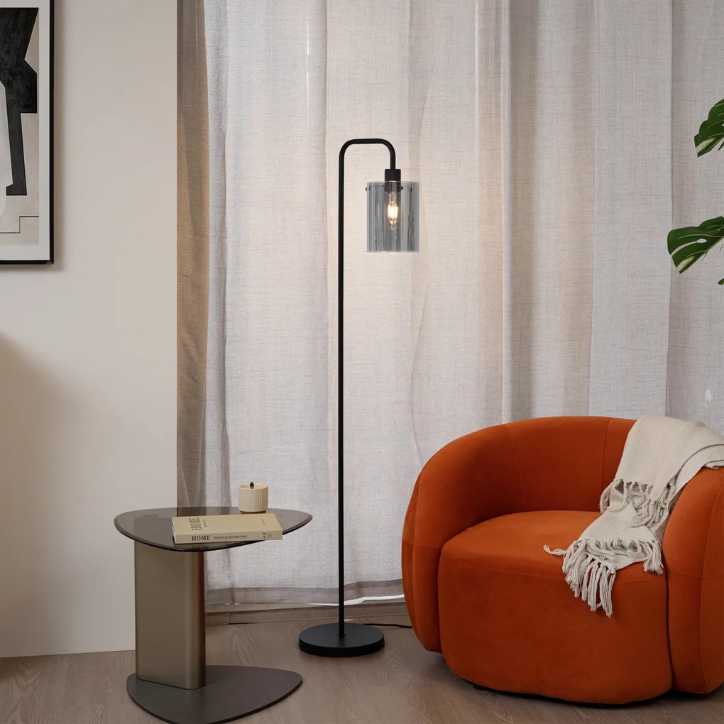 Dizajnová stojaca lampa čierna s dymovým sklom - Domo