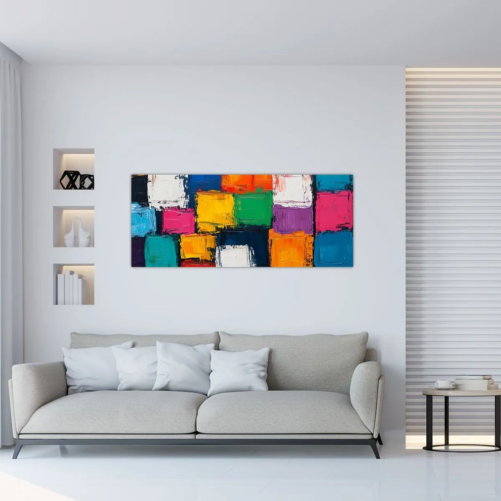 Obraz - Maľba farebných štvorcov (120x50 cm)