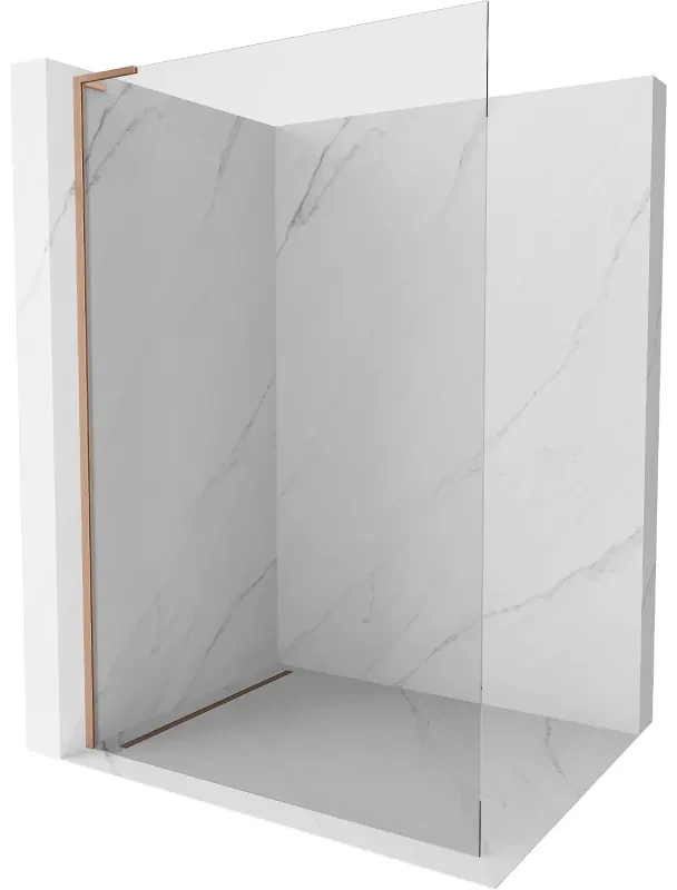 Mexen Kioto L, sprchová zástena Walk-In 90 x 200 cm, 8mm číre sklo, medený matný profil, 800-090-103-65-00