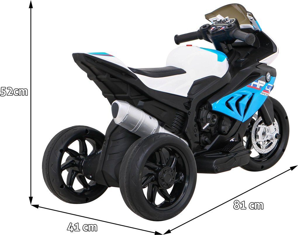 Ramiz BMW HP4 Detský motocykel na batérie Modrá + 3 kolieska + LED + MP3 USB + Eco koža