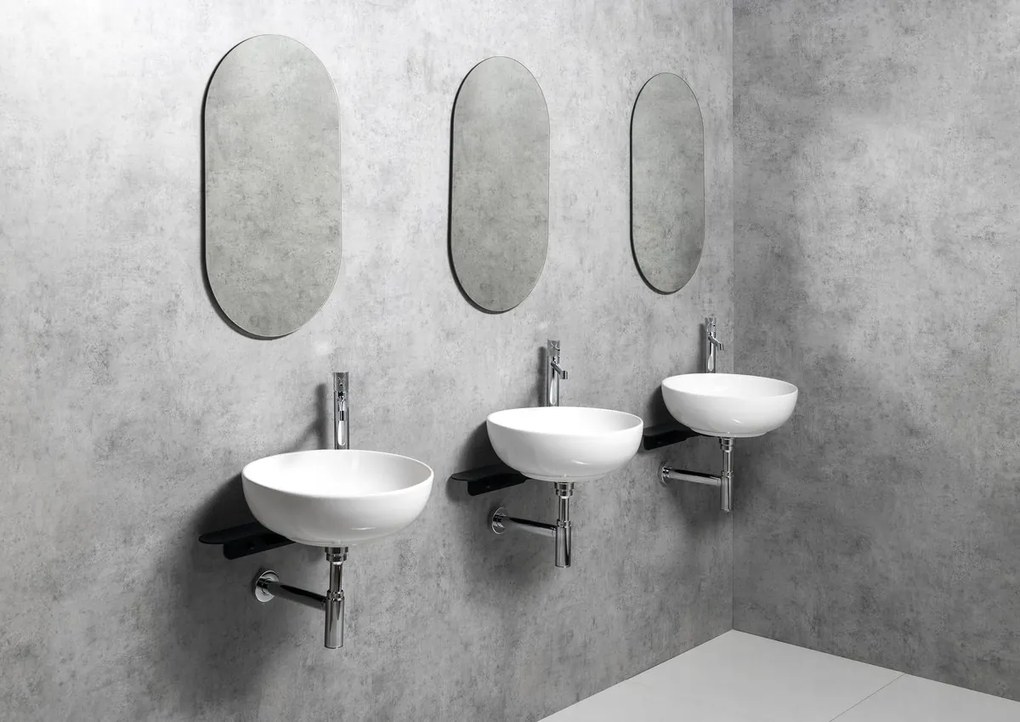 Sapho Tetris, nástenné okrúhle umývadlo s držiakom pre stojánkovú batériu vpravo, 415x140mm, biela, TZ420-02