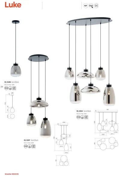 Redo 01-3196 - Luster na lanku LUKE 1xE27/42W/230V pr. 17 cm čierna