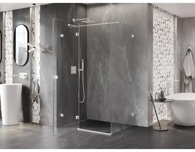 Mexen Lunar T, sklápací sprchový kút ľavý 125 x 80 cm, 8mm číre sklo, biely profil, 834T-125-080-20-00-L