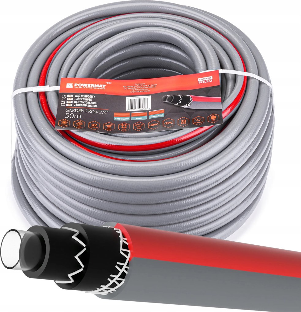 Záhradná hadica na vodu 3/4'' 50 m 6 vrstvová 30 bar