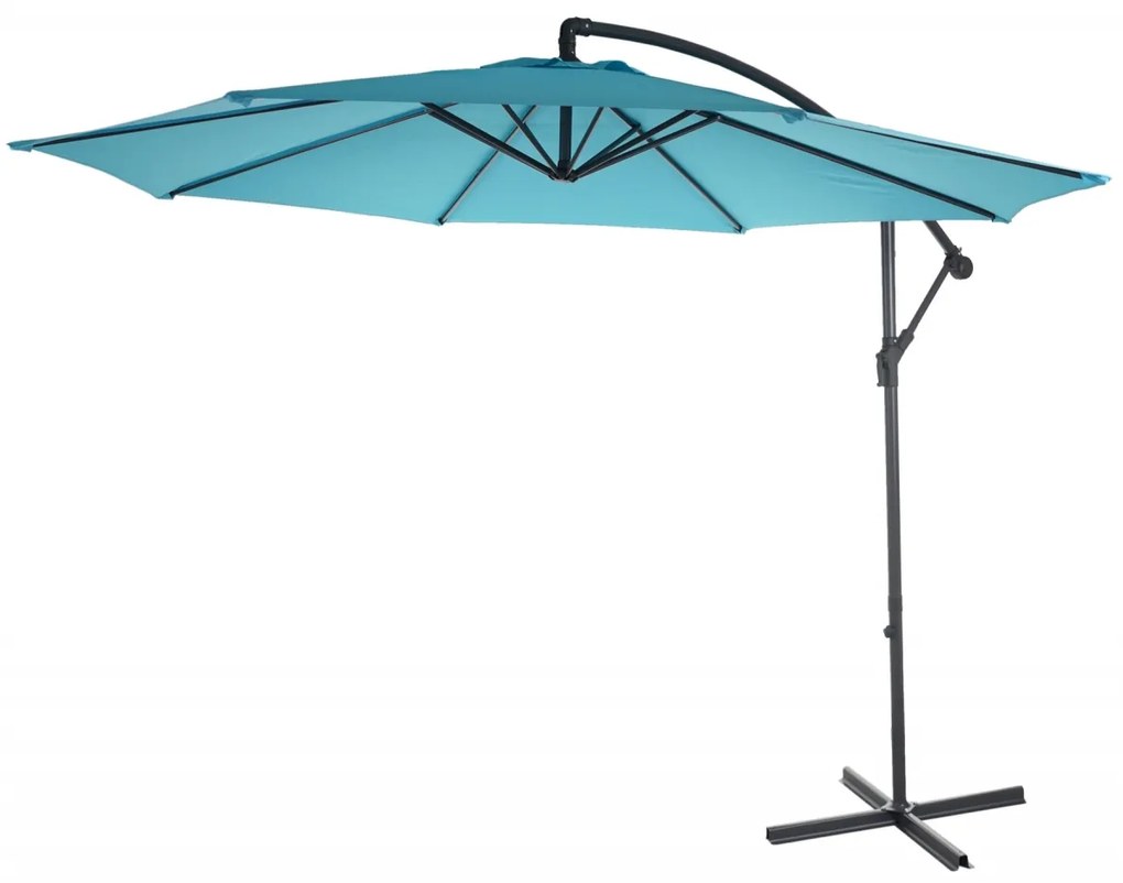 Slnečník Acerra Ø 3m polyester/oceľ - tyrkysovo-modrá so stojanom