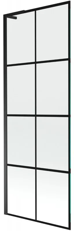 Mexen Next L, 1-krídlová vaňová zástena 70 x 150 cm, 6mm číre sklo-čierny vzor, čierny profil, 895-070-000-03-77-70