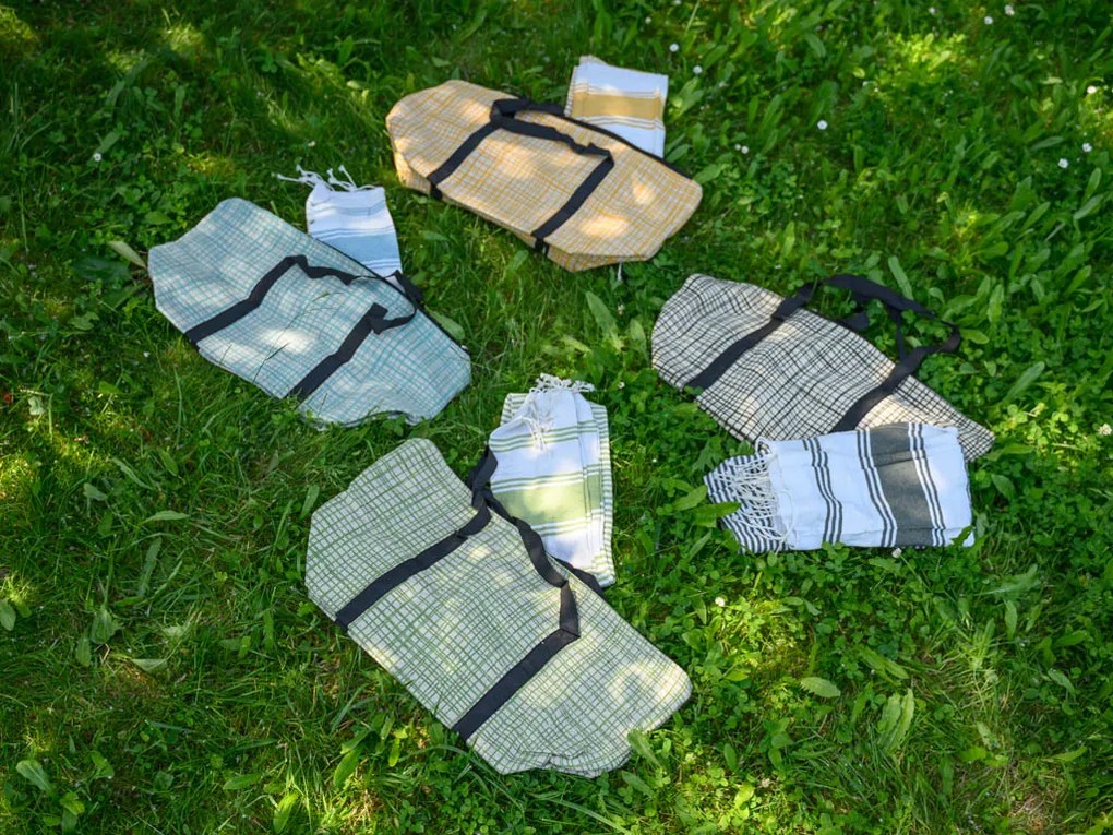 Štýlový set plážovej tašky + osušky HAMAM 75x150 cm, zelený, 100% bavlna