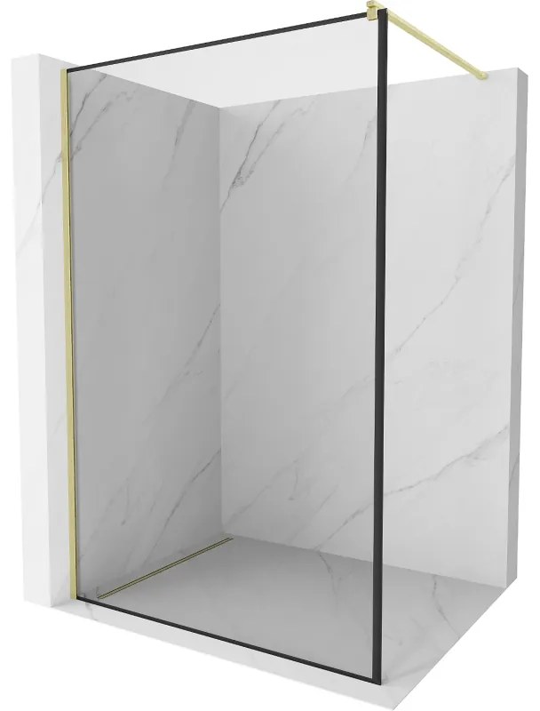 Mexen Kioto, sprchová zástena Walk-In 130 x 200 cm, 8mm číre sklo čierny vzor, zlatý matný profil, 800-130-101-55-70
