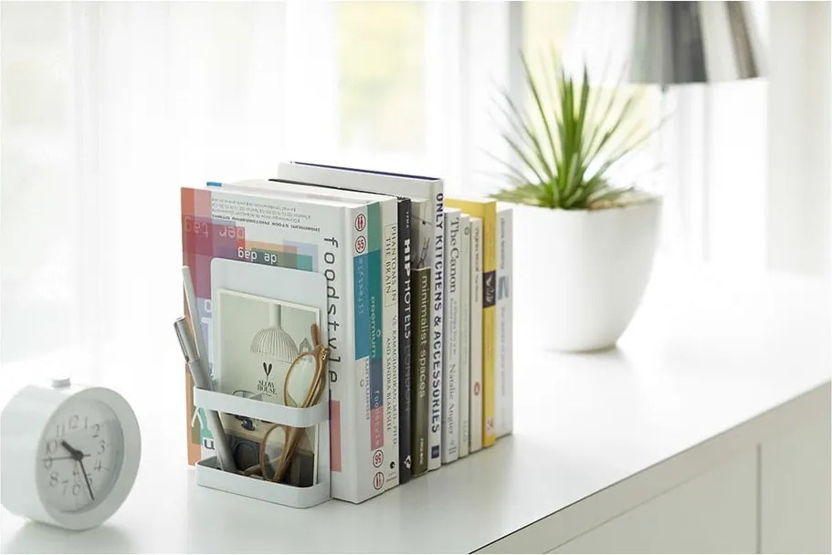 Biele knižné zarážky YAMAZAKI Tower