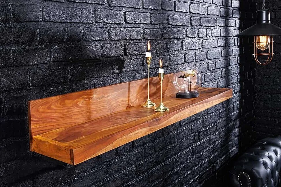 Dizajnová nástenná polica Medan z masívu Sheesham 80cm