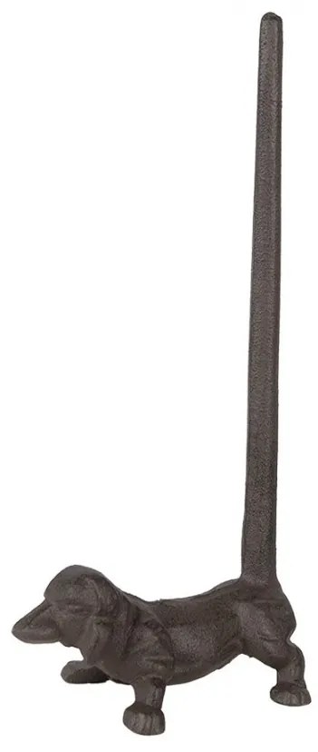 Hnedý liatinový stojan na kuchynské utierky s jazvečíkom - 14*8*30 cm