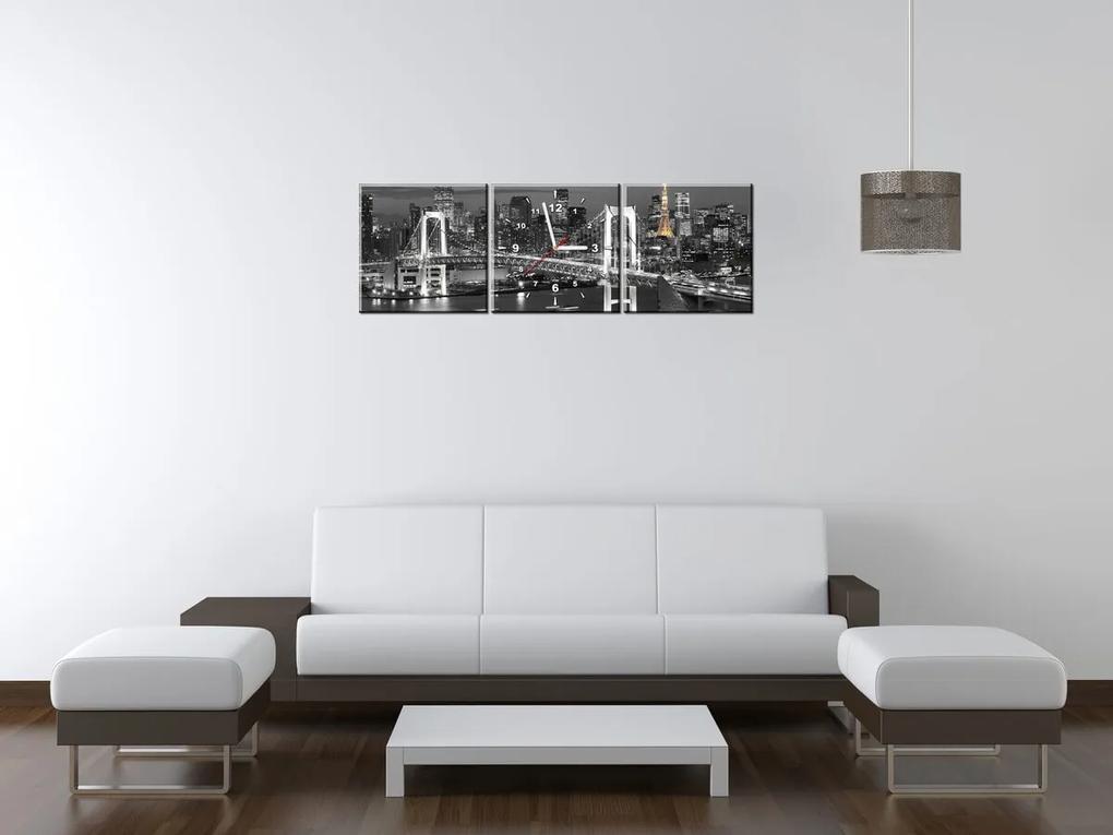 Gario Obraz s hodinami Most Tokyo Bay - 3 dielny Rozmery: 80 x 40 cm