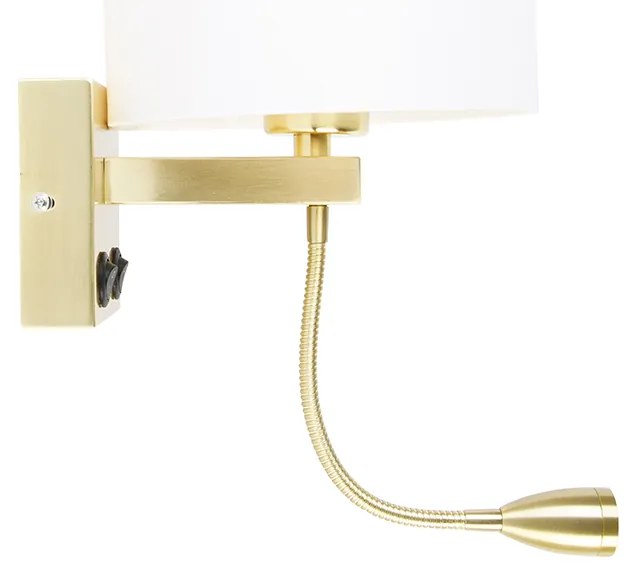 Zlatá nástenná lampa s USB a bielym tienidlom 18 cm - Brescia Combi