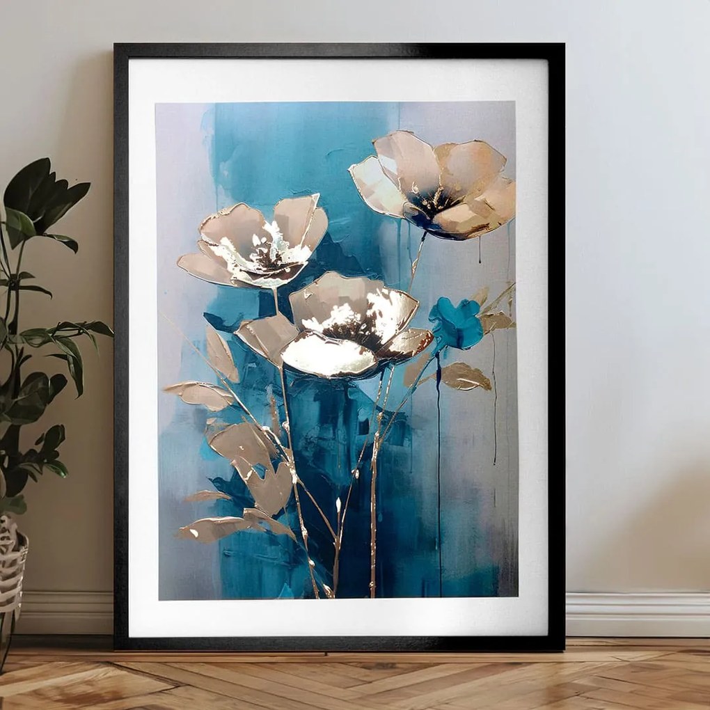 Plagát na stenu s EXTRA efektom - Teal Flowers