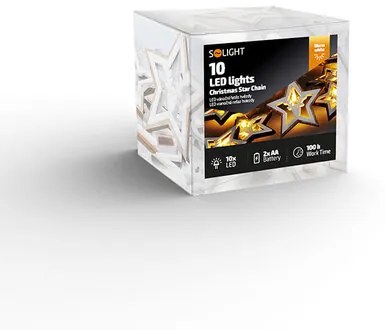 Solight LED vianočná reťaz hviezdy, 10x LED, 1,5m, 2x AA