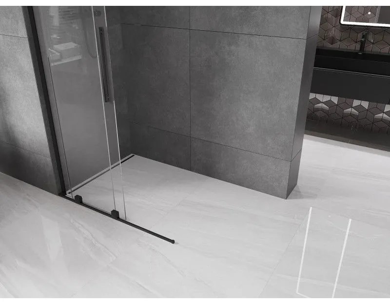 Mexen Velar L, posuvná sprchová zástena Walk-in 110 x 200 cm, 8mm číre sklo, čierna matná, 871-110-003-03-70