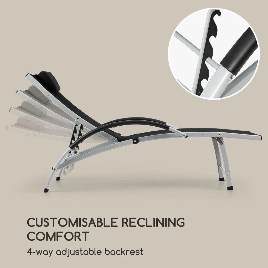 Blumfeldt Sun Valley, záhradné lehátko, sklápateľné, vankúš, čierne