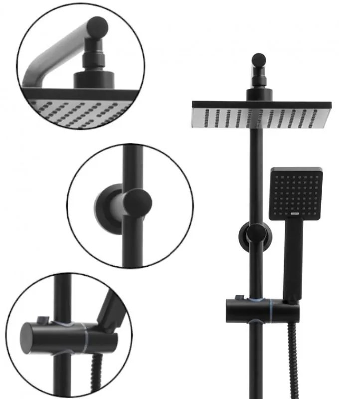 Erga Tiki, sprchová súprava s pákovou batériou a dažďovou hlavicou 20x20 cm, čierna matná, ERG-YKA-BP.TIKI-BLK