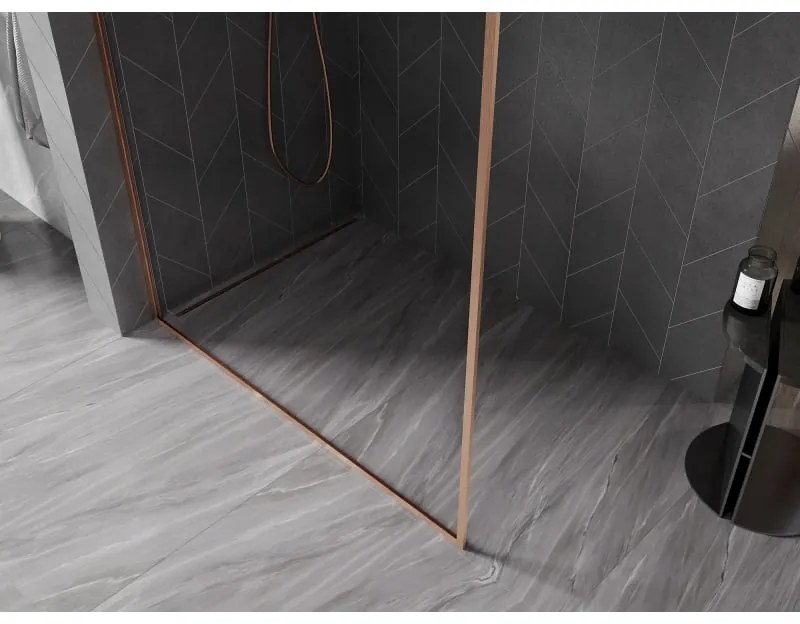 Mexen Kioto-F, sprchová zástena s rámom 130 x 202 cm, 8 mm číre sklo, profil medená matná, 800-130-104-65-00