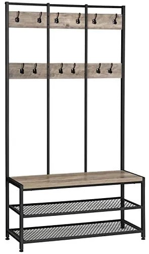 Vešiak na kabáty a botník, sivá farba, 184x100x40cm